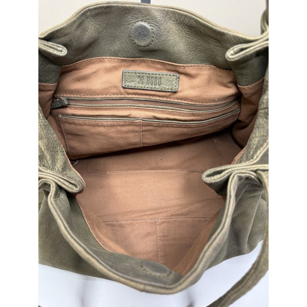 HOBO Bag Satchel Metallic Sage Green Leather Dual Handle Magnet Close Lined Bag - Picture 9 of 11